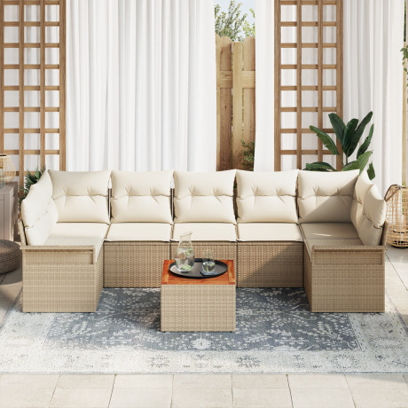 vidaXL 8-delige Tuinsofa Set met Kussens - Beige Poly Rattan Acacia afbeelding3 - 1