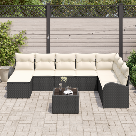 vidaXL Bankstel met kussen met opslag 9 pcs Zwart en Wit poly rattan afbeelding3 - 1