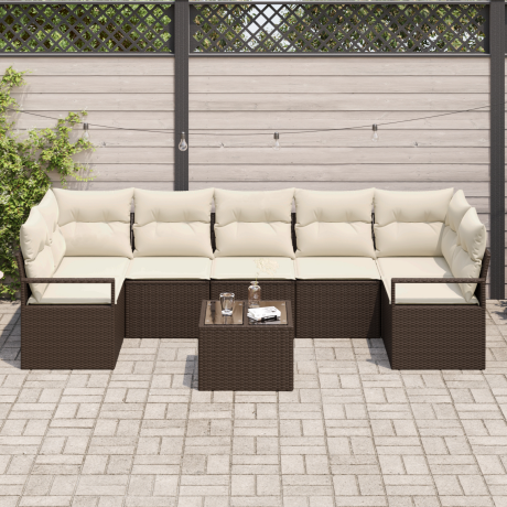 vidaXL Bankstel 8 pcs Bruin en Crème poly rattan afbeelding3 - 1
