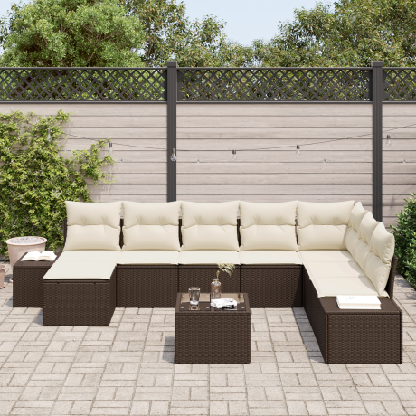 vidaXL 8-delige tuinsofa set met kussens grijs poly rattan afbeelding3 - 1