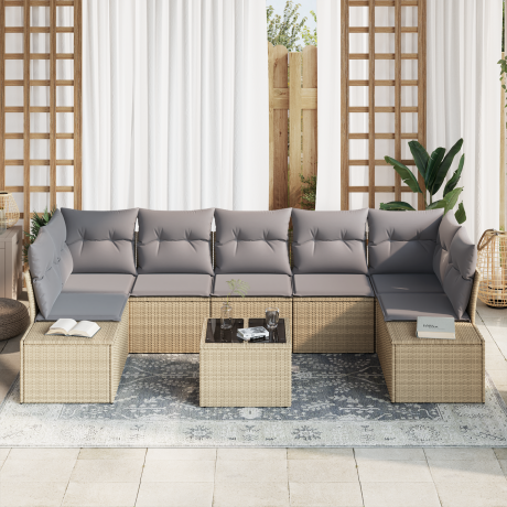 vidaXL 8-delige tuinsofa set met kussens in beige poly rattan afbeelding3 - 1