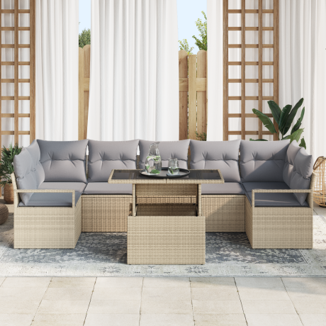 vidaXL Tuin Sofa Set met kussen 8 pcs Beige en Licht Grijs poly rattan afbeelding3 - 1