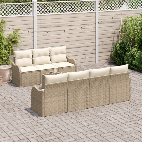 vidaXL 8-delige tuinsofa set met kussens in beige poly rattan afbeelding3 - 1