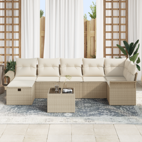 vidaXL Tuin Sofa Set met kussen 8 pcs Beige en Crème poly rattan afbeelding3 - 1