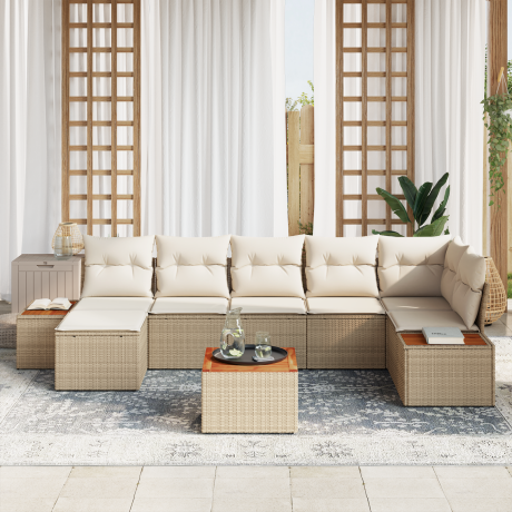 vidaXL Tuin Sofa Set met kussen 8 pcs Beige poly rattan afbeelding3 - 1