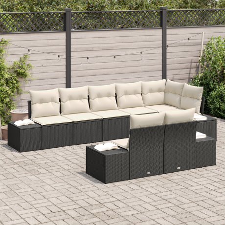 vidaXL 8-delige tuinsofa set met kussens in zwart poly rattan afbeelding3 - 1