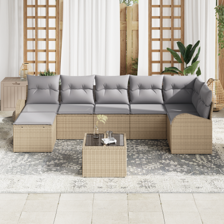 vidaXL Tuin Sofa Set met kussen 8 pcs Beige Poly riet afbeelding3 - 1