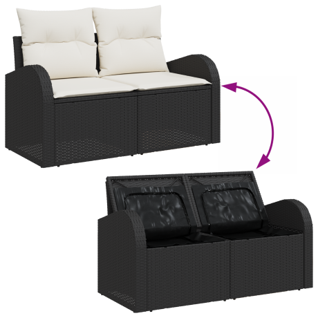 vidaXL Tuin Sofa Set 8 pcs Zwart en Crème Poly rattan, staal en glas afbeelding3 - 1