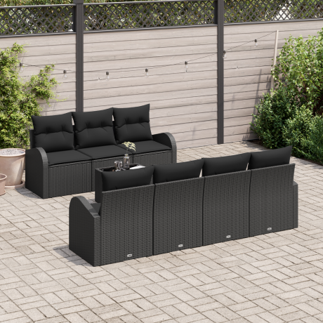 vidaXL Tuin Sofa Set met kussen 8 pcs Zwart Poly rattan, staal en glas afbeelding3 - 1