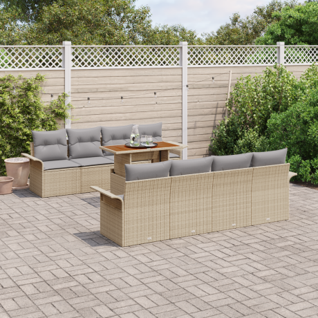 vidaXL 9-delige ligbed set met kussens Beige Poly Rattan afbeelding3 - 1