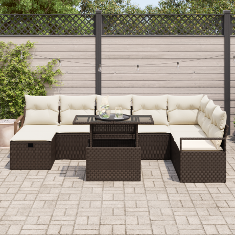 vidaXL 9-delige ligbed set met kussens bruin poly rattan afbeelding3 - 1