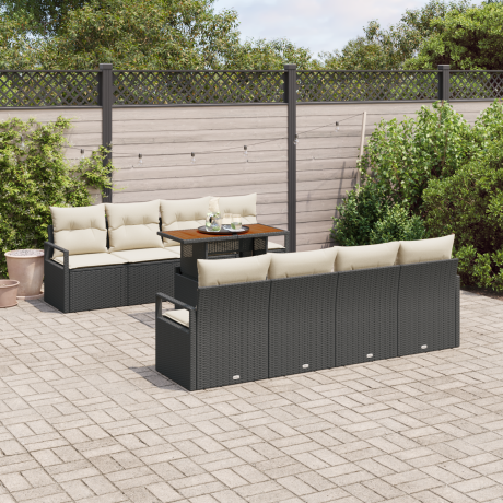 vidaXL 9-delige ligbedden set met kussens zwart poly rattan afbeelding3 - 1