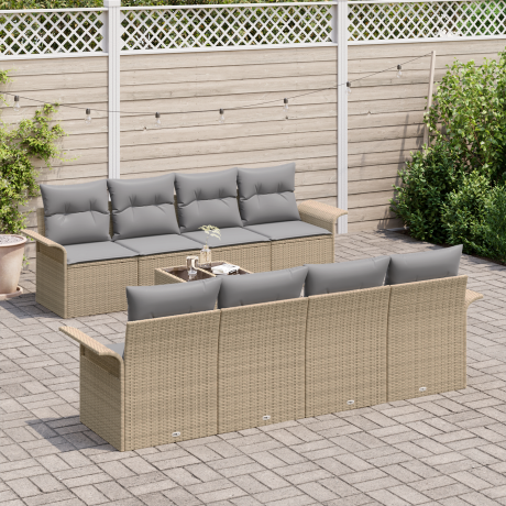 vidaXL 9-delige ligbedset met kussens in beige poly rattan afbeelding3 - 1