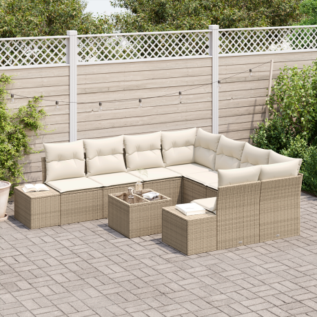 vidaXL 9-delige loungeset met kussens Beige poly rattan afbeelding3 - 1