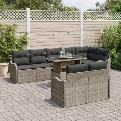 vidaXL Loungebankset met kussen 9 pcs Grijs Poly riet afbeelding3 - 1