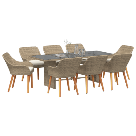 vidaXL 9-delige tuin eettafelset in beige poly rattan afbeelding3 - 1
