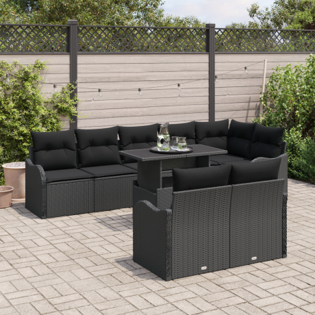 vidaXL Loungebankset met kussen 9 pcs Zwart Poly riet afbeelding3 - 1