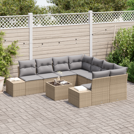 vidaXL 9-delige tuinbank set met kussens in beige poly rattan afbeelding3 - 1