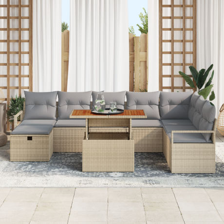 vidaXL 9-delige tuinbankset met kussens Beige Poly Rattan afbeelding3 - 1