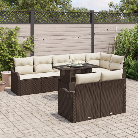 vidaXL Loungebankset met kussen 9 pcs Bruin Poly riet afbeelding3 - 1