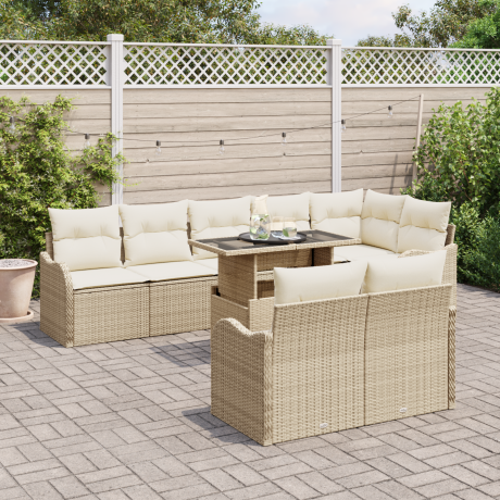 vidaXL Loungebankset met kussen 9 pcs Beige Poly riet afbeelding3 - 1