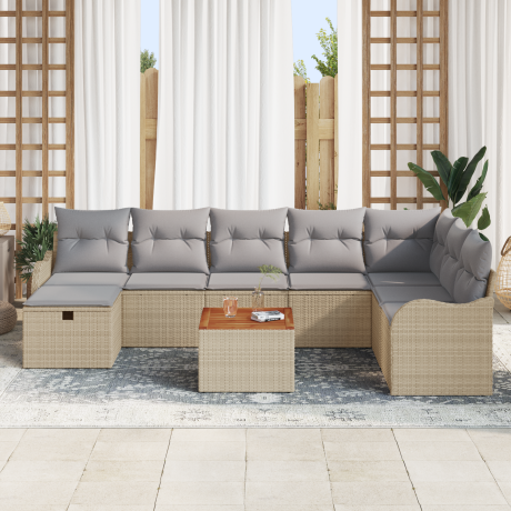 vidaXL 9-delige tuinbankset met kussens in beige poly rattan afbeelding3 - 1