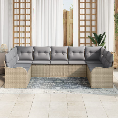 vidaXL Tuin Sofa Set met opslag 9 pcs beige en lichtgrijs poly rattan afbeelding3 - 1