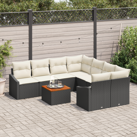 vidaXL 9-delige tuinsalonset met kussens in zwart poly rattan en acacia afbeelding3 - 1