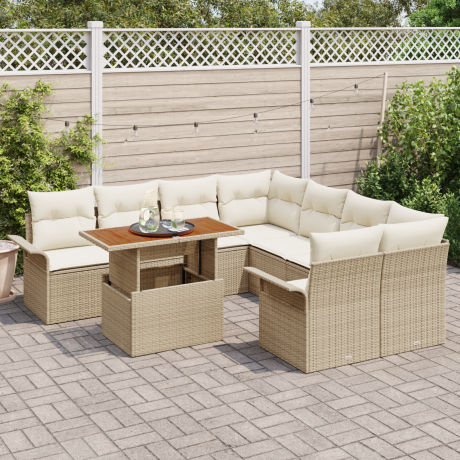 vidaXL 9-delige tuinset met beige kussens van poly rattan afbeelding3 - 1