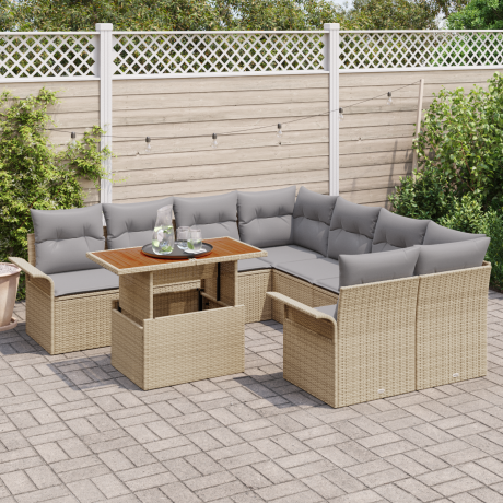 vidaXL 9-delige tuinset met beige kussens van poly rattan afbeelding3 - 1