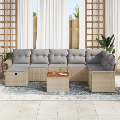 vidaXL 9-delige tuinset met kussens beige van poly rattan afbeelding3 - 1