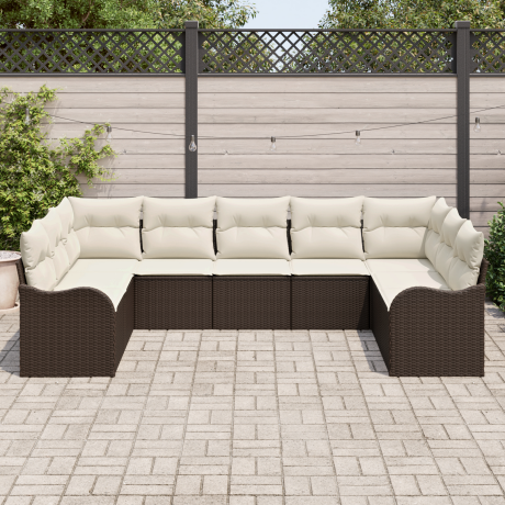 vidaXL Tuin Sofa Set met opslag 9 pcs Bruin en wit poly rattan afbeelding3 - 1