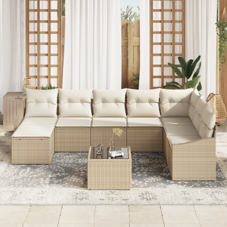vidaXL Tuin Sofa Set met kussen 8 pcs Beige en Crème poly rattan afbeelding3 - 1