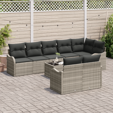 vidaXL Tuin Sofa Set 9 pcs Lichtgrijs poly rattan afbeelding3 - 1