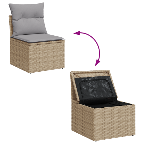 vidaXL 9-delige tuinset met kussens in beige poly rattan afbeelding3 - 1