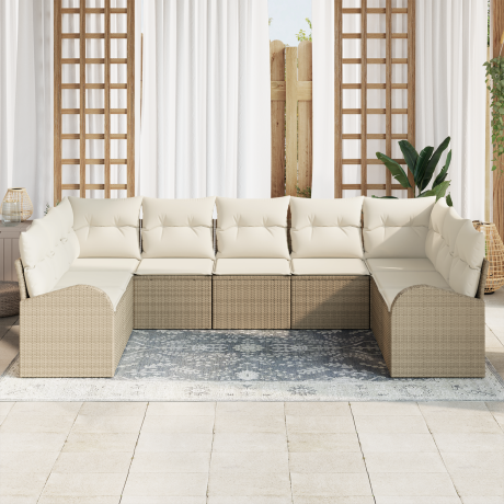 vidaXL 9-delige tuinset met kussens in beige poly rattan afbeelding3 - 1