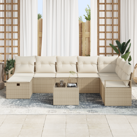 vidaXL Bankstel met kussen met opslag 9 pcs Beige en Crème poly rattan afbeelding3 - 1