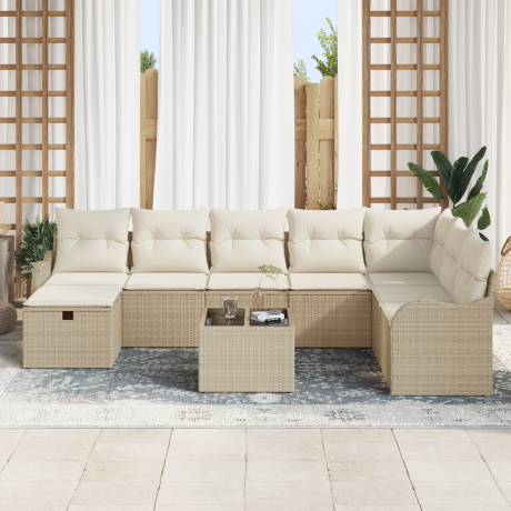 vidaXL Bankstel met kussen beige en crèmekleurig poly rattan afbeelding3 - 1