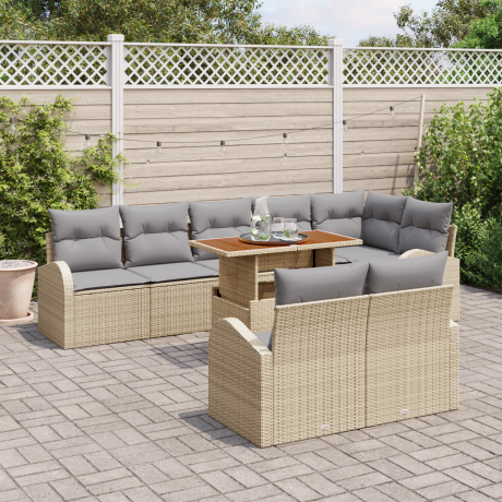 vidaXL 9-delige tuinset met kussens in beige poly rattan afbeelding3 - 1