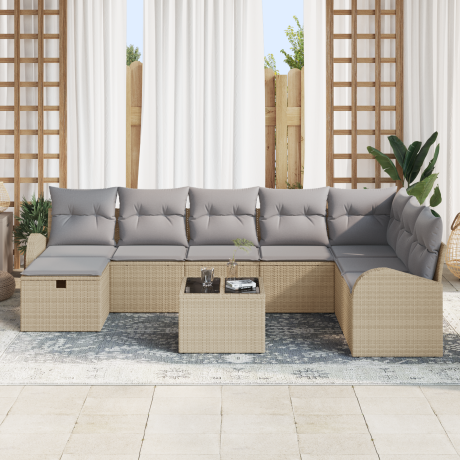 vidaXL Bankstel met kussen met opslag beige en lichtgrijs poly rattan afbeelding3 - 1