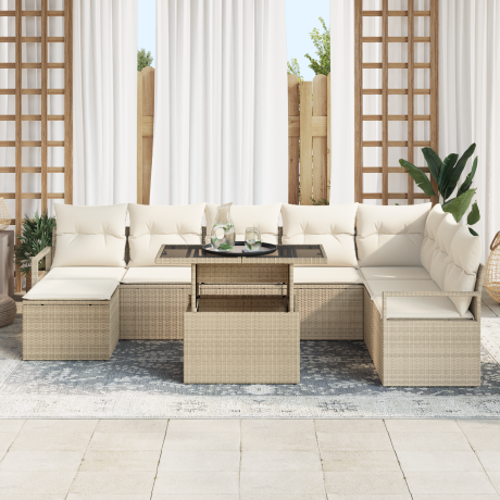 vidaXL 9-delige tuinset met kussens in Beige Poly Rattan afbeelding3 - 1