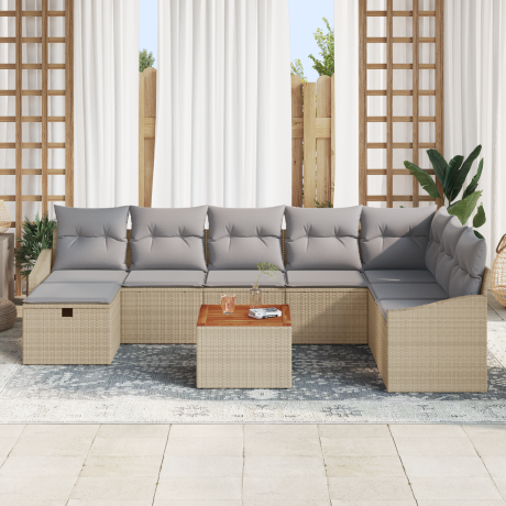 vidaXL 9-delige tuinset met kussens in beige poly riet afbeelding3 - 1