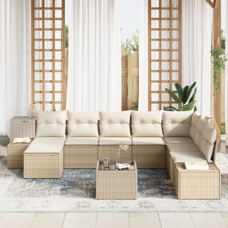 vidaXL Tuin Sofa Set met kussen 8 pcs Beige en Crème poly rattan afbeelding3 - 1