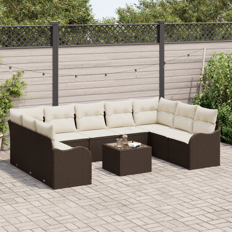 vidaXL Tuin Sofa Set met kussen 10 pcs Bruin en wit Poly riet afbeelding3 - 1