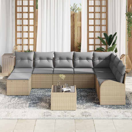 vidaXL 9-delige tuinset met kussens zwart poly rattan afbeelding3 - 1