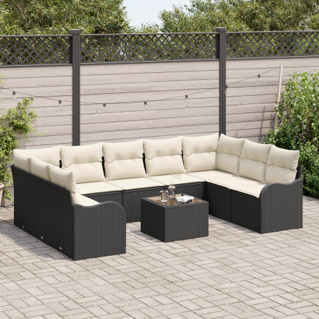 vidaXL Tuin Sofa Set met kussen 10 pcs Zwart en wit Poly riet afbeelding3 - 1