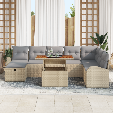 vidaXL 9-delige tuinsofa set met kussens in beige poly rattan afbeelding3 - 1