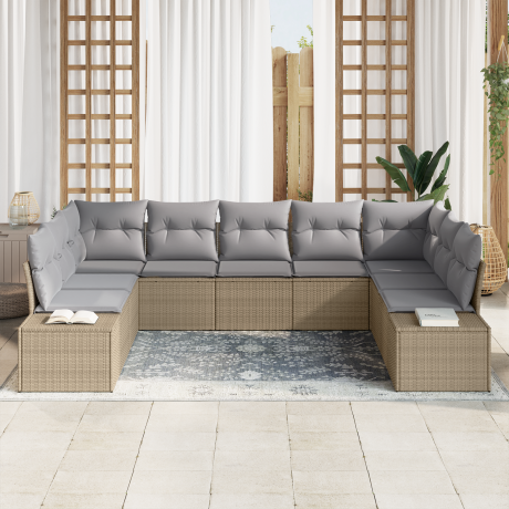 vidaXL 9-delige tuinsofa set met kussens in beige poly rattan afbeelding3 - 1