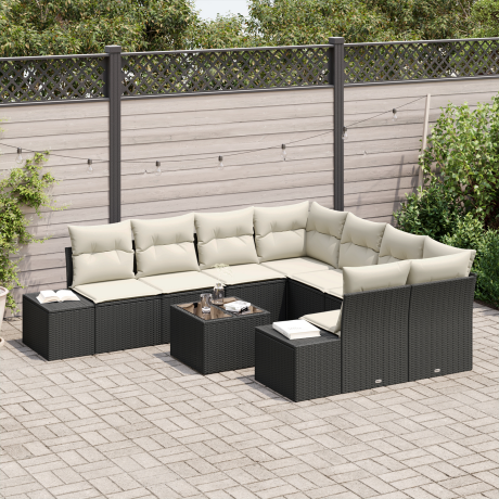 vidaXL 9-delige tuinsofa set met kussens zwart poly rattan afbeelding3 - 1