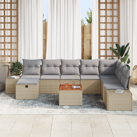 vidaXL 9-delige tuinzitset met kussens in beige poly rattan afbeelding3 - 1